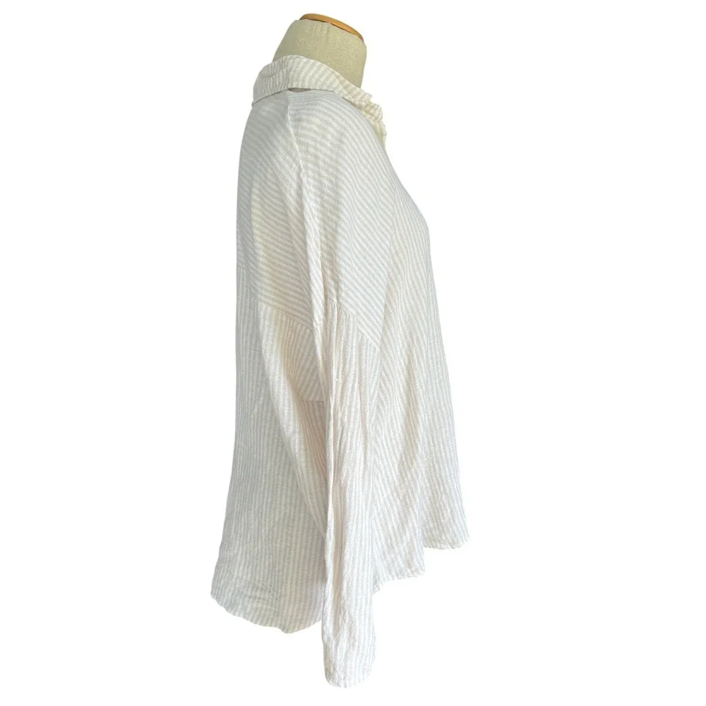Scandal Italy Angel Beige White Striped Linen Blend Button Down Shirt Small Chic - Picture 3 of 8